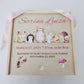 Personalized wooden baby birth announcement box with watercolor woodland animals: bear, deer, and owl with greenery.