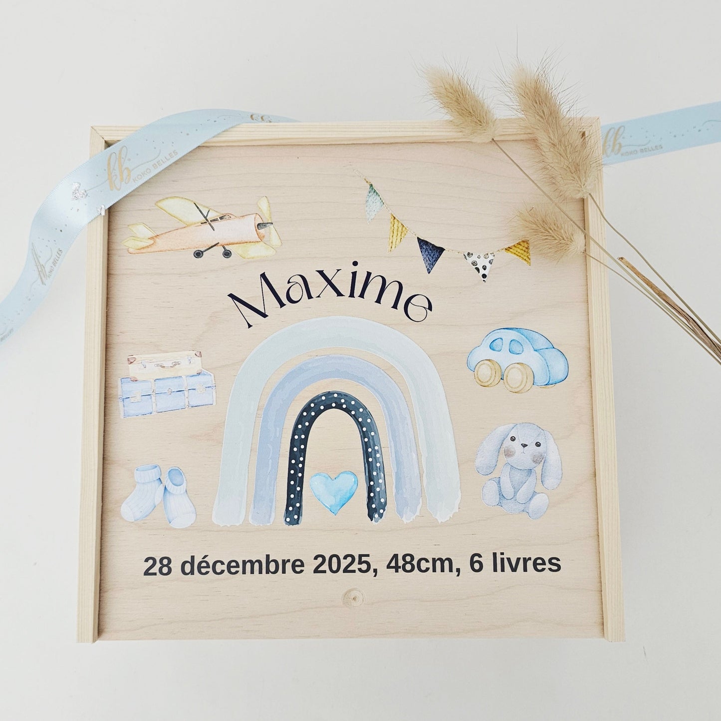Personalized Baby Birth Stat Keepsake Box - Boho Sky Adventure
