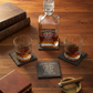 Aged to Perfection Whiskey Decanter Gift Set, 2 whiskey glasses and  slate coasters all personalized