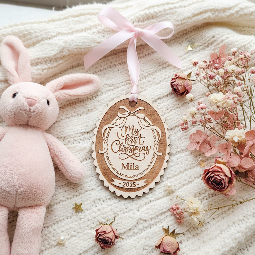 My First Christmas Ornament Personalized Wood Baby Keepsake