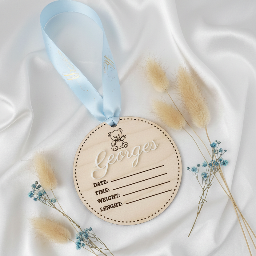 Signature 3D Acrylic Birth Announcement Plaque - Personalized Wooden Milestone