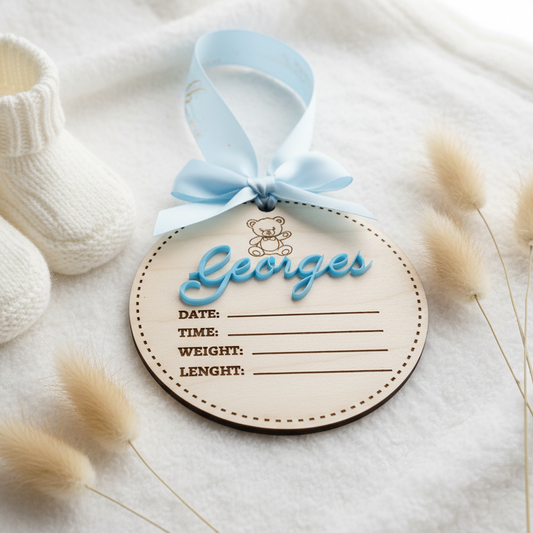 Signature 3D Acrylic Birth Announcement Plaque - Personalized Wooden Milestone