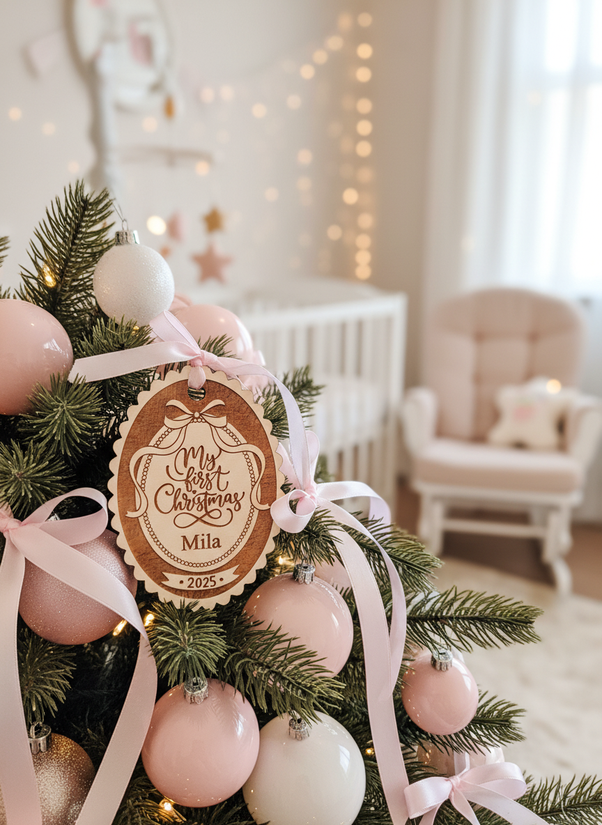 My First Christmas Ornament Personalized Wood Baby Keepsake