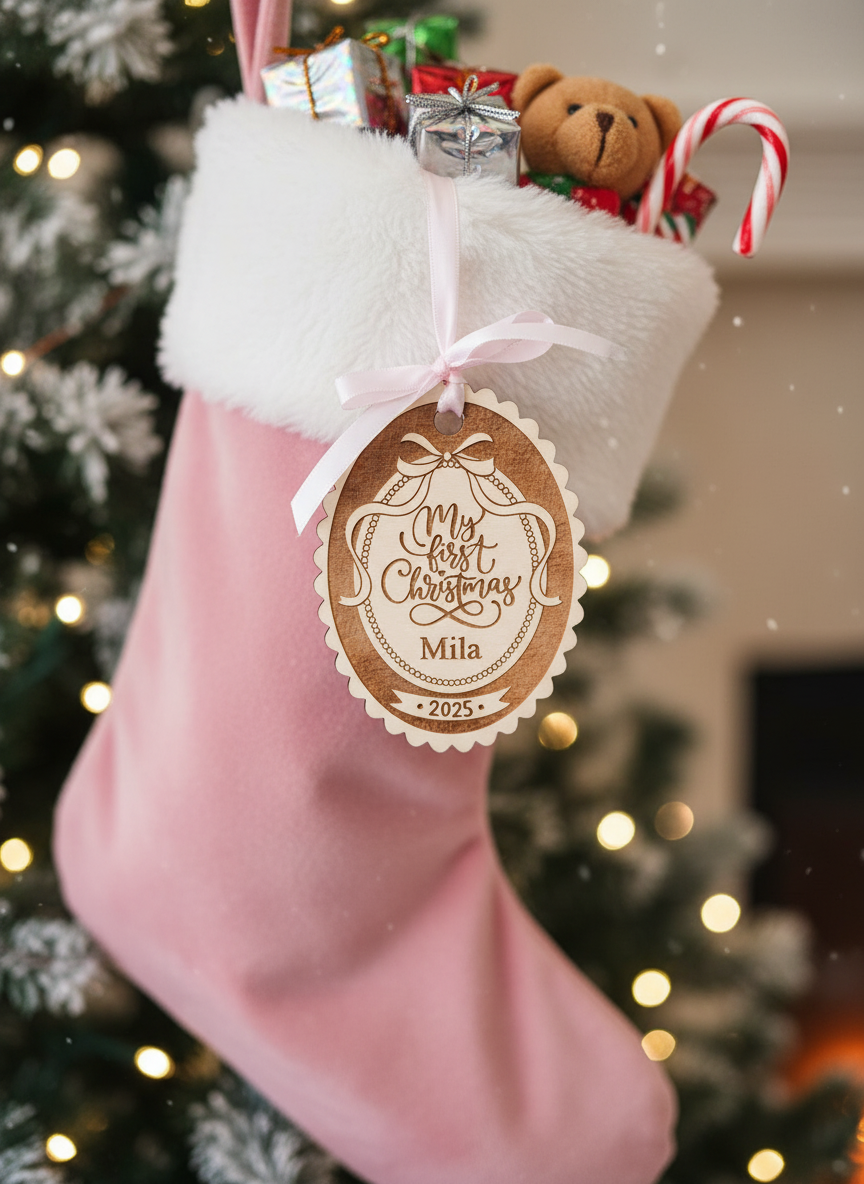 My First Christmas Ornament Personalized Wood Baby Keepsake