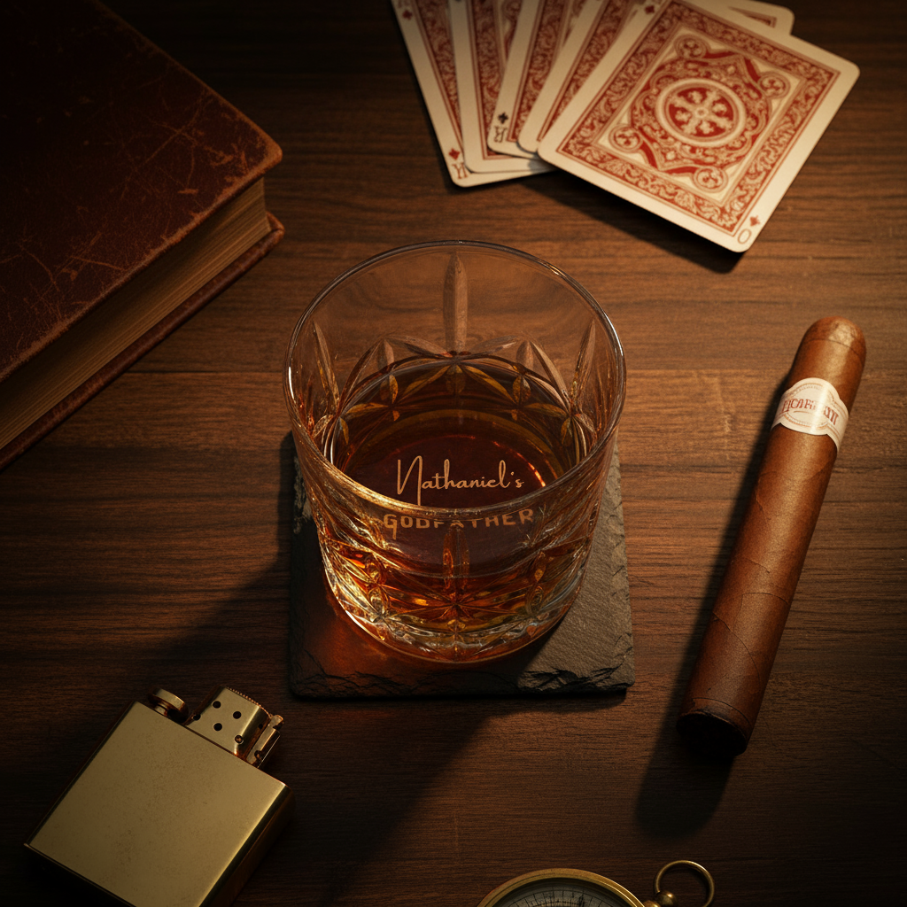 Custom Godfather Whiskey Glass, the name is engraved at the bottom of the glass