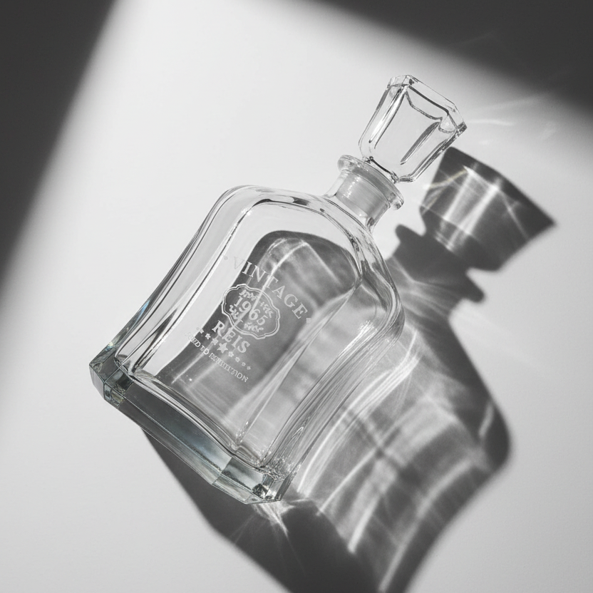 Dramatic diagonal decanter with bold shadow