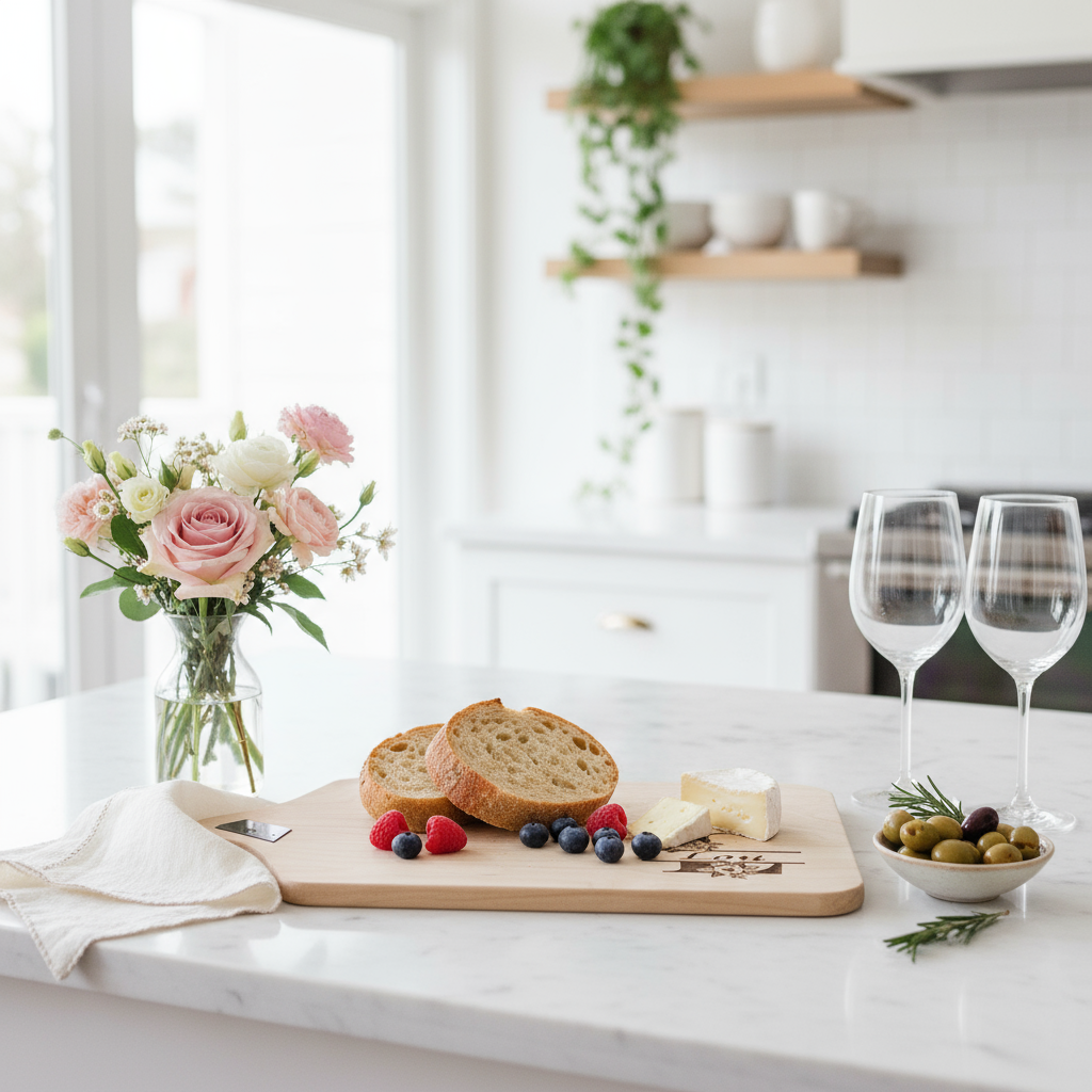 Engraved Cutting Board Floral Initial Name 