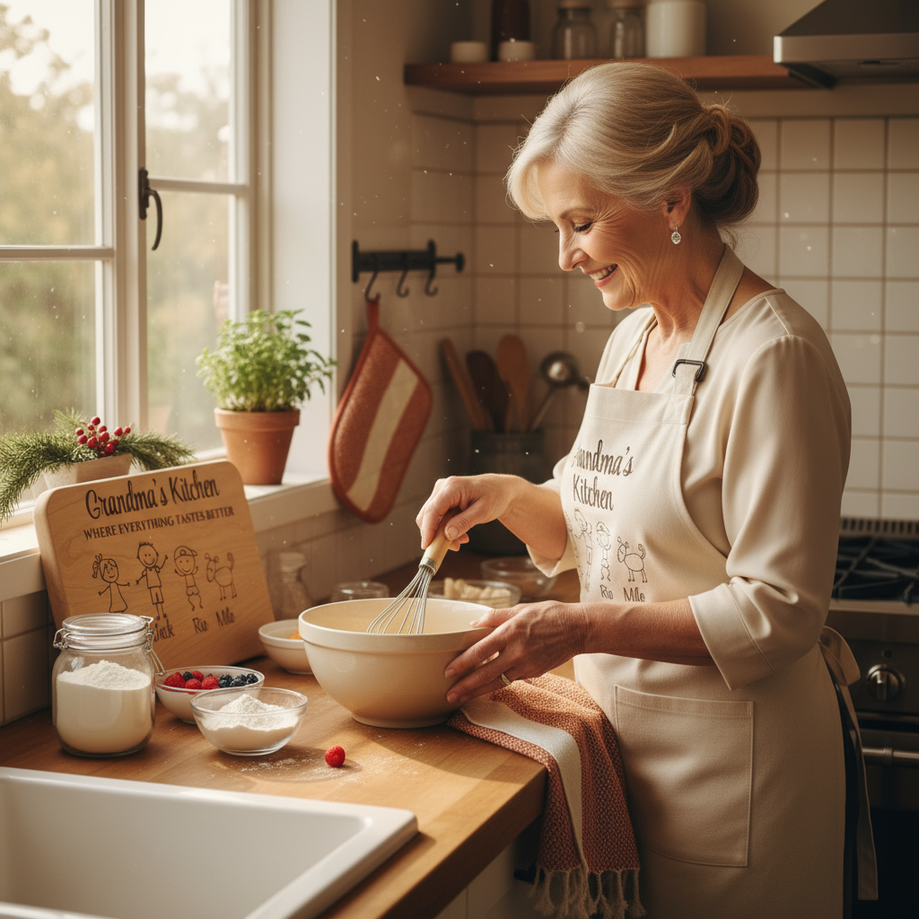 Grandma in Kitchen with Cutting Board 