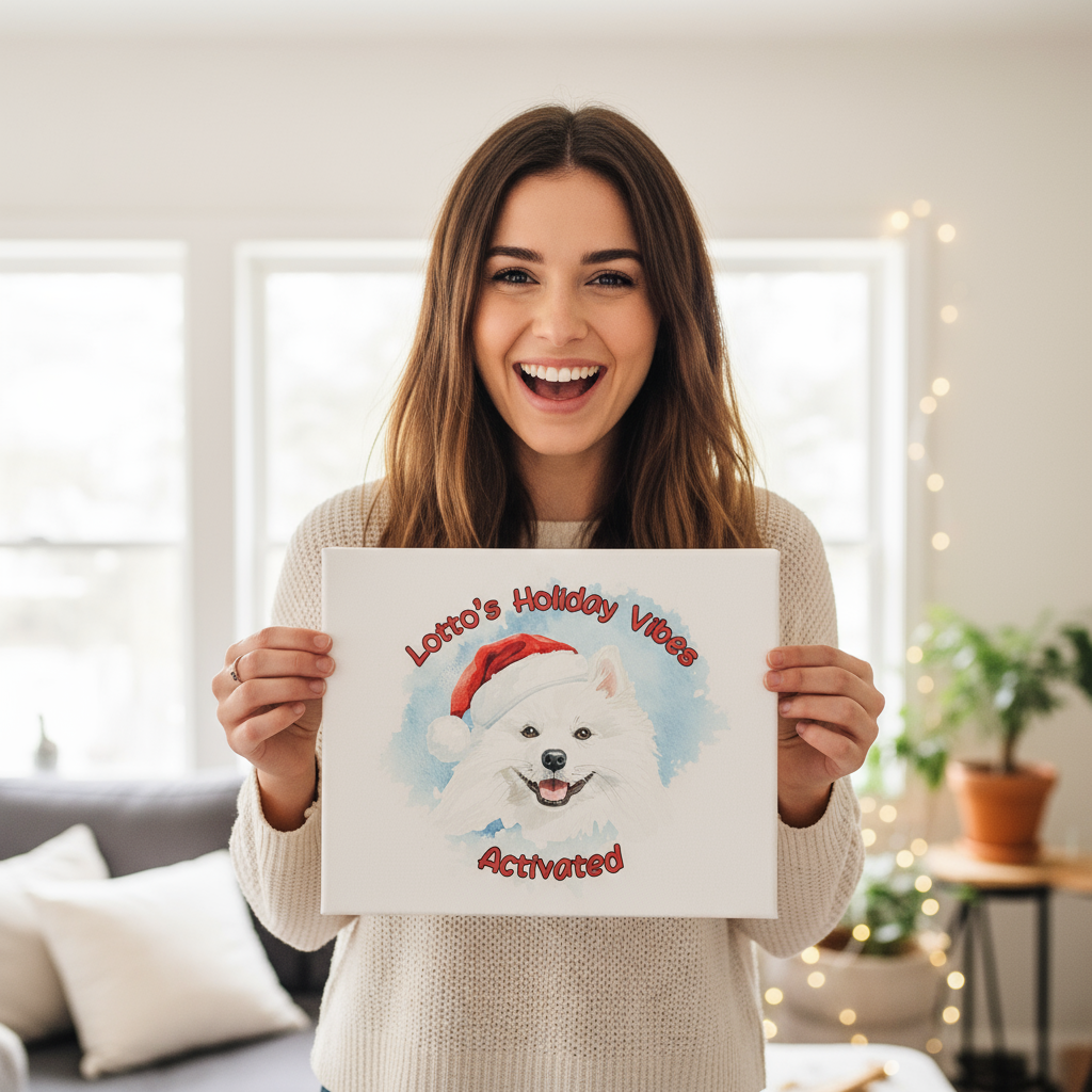 Happy Girl Holding Custom Pet Portrait