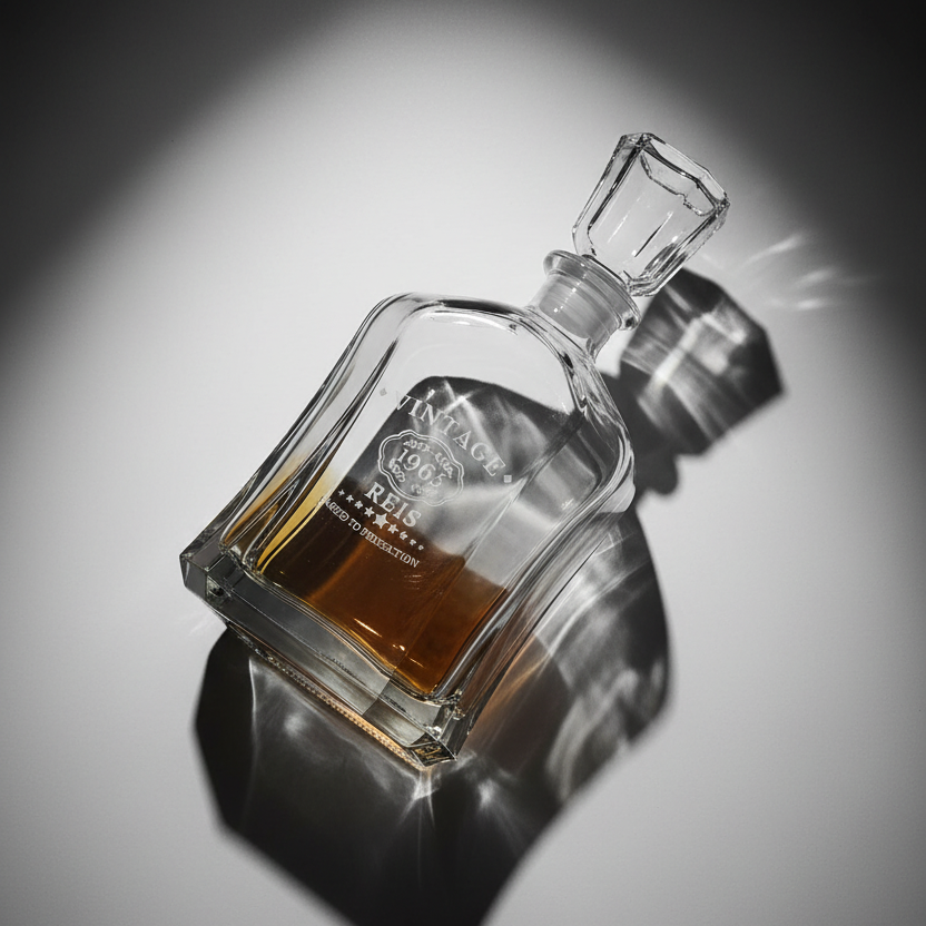 High contrast whiskey decanter with bold shadows