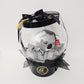 Side view of a premium air-filled transparent balloon globe enclosing a plush koala wearing a tiny graduation cap, finished with a black satin logo ribbon and a gold tassel on a black hat box base.