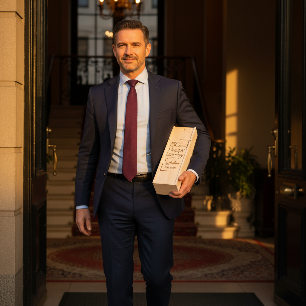Man Holding a personalized wine box