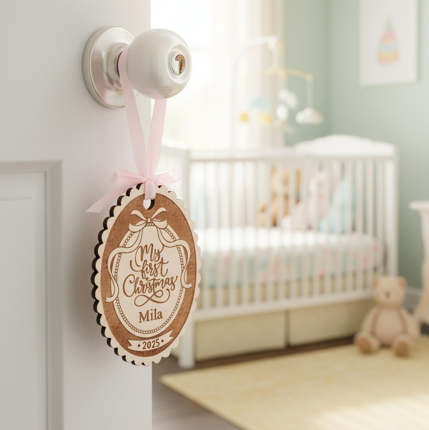 My First Christmas Ornament Personalized Wood Baby Keepsake