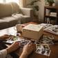 Personalized Wooden Keepsake Box on Coffee Table with Wedding Photos