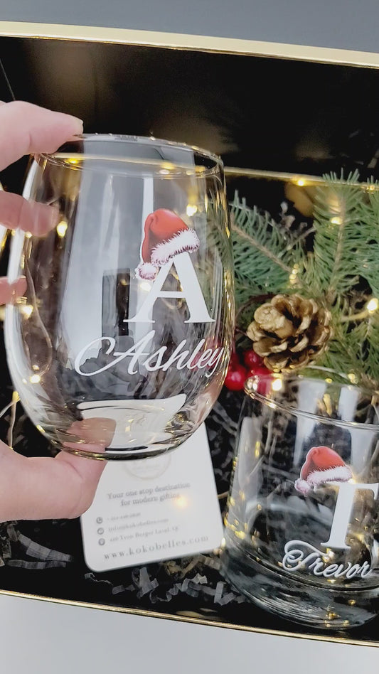 Christmas whiskey and wine glass set _ uv printed