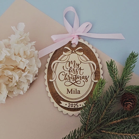My First Christmas Ornament Personalized Wood Baby Keepsake