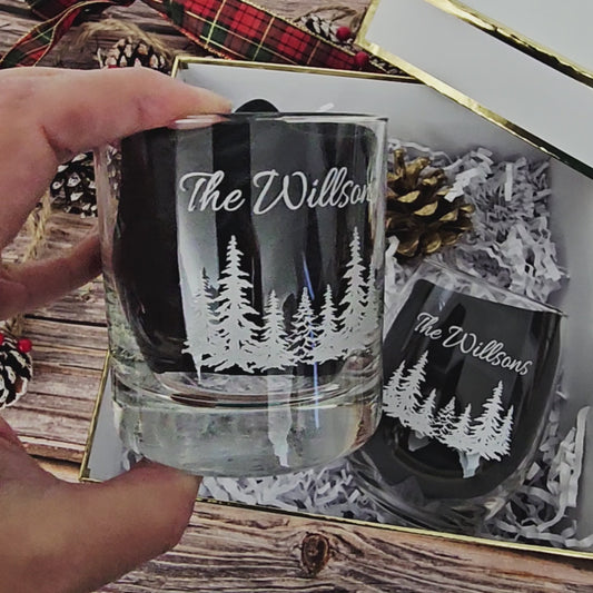 Christmas whiskey and wine glass set _ Laser Engraved