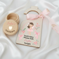 Personalized girl's tooth fairy set featuring an engraved wooden box and a pink fairy door hanger for Sofia