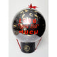 A round balloon with a mix of gold and black colors, featuring red text that reads 'LOVE YOU SO MUCH', placed in a round black box with a red ribbon on top.
